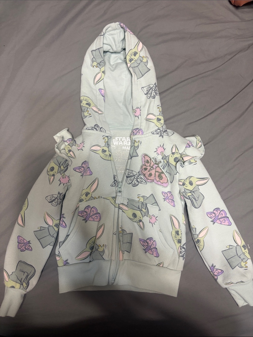 Star Wars Light Blue Grogu Hooded Zip Sweatshirt with Pink & Purple Accents